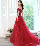 Red tulle sequins long prom dress evening dress HZ1023