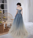 Gray tulle beads long prom dress evening dress HZ1023