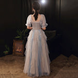 Cute tulle long prom dress A line evening dress HZ1023