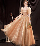 Shiny tulle long A line prom dress evening dress HZ1023
