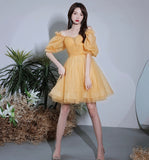 Yellow tulle short prom dress party dress HZ1023