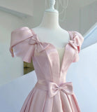 Pink satin long A line prom dress pink evening dress HZ1023