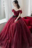 Burgundy tulle long A line prom dress evening dress HZ1023