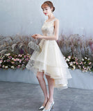 Champagne tulle lace high low prom dress party dress HZ1023