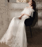 Unique tulle sequins long prom dress white evening dress HZ1023