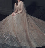 Champagne lace sequins long ball gown dress formal dress HZ1023
