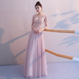 Pink long sleeve lace prom dress evening dress HZ1023