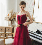 Cute tulle long A line prom dress evening gown HZ1023