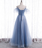 Blue tulle long A line prom dress fashion dress HZ1023
