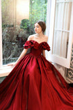 Burgundy satin long prom dress evening dress HZ1023