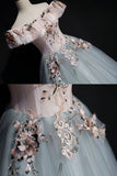 Gray tulle lace long ball gown dress formal dress HZ1023