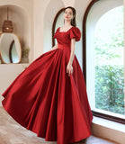Burgundy satin long A line prom dress evening dress HZ1023
