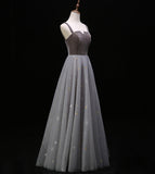 Gray velvet tulle prom dress evening dress HZ1023