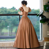 Lovely A line satin long prom gown princess dress HZ1023