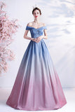 Stylish blue gradient long A line prom dress blue evening dress HZ1023