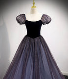 Black and purple tulle long prom dress evening dress HZ1023