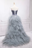 Unique tulle high low prom dress A line evening dress HZ1023