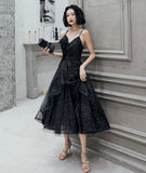 Black tulle short prom dress black evening dress HZ1023