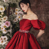 Burgundy satin short prom dress homecoming dress HZ1023