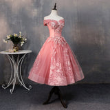 Pink lace short A line prom dress homecoming dress HZ1023
