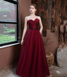 Burgundy off shoulder long A line prom dress evening dress HZ1023