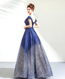 Blue sequins long ball gown dress blue evening dress HZ1023