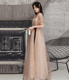 Champagne tulle long A line prom dress evening dress HZ1023