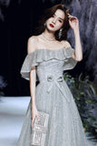 Silver sequins long prom dress shiny evening dress HZ1023