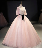 Pink tulle lace long ball gown dress fahion dress HZ1023