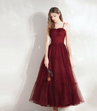 Burgundy tulle beads short prom dress homecoming dress HZ1023
