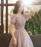 Champagne tulle sequins short prom dress homecoming dress HZ1023