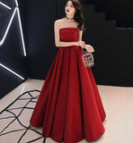 Simple satin long prom dress burgundy evening dress HZ1023
