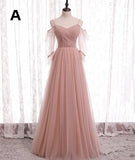 Pink Elegant A-line Tulle Long Ball Gown Evening Gown Bridesmaid Dress HZ1023