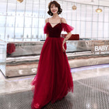 Cute velvet tulle long prom dress evening dress HZ1023