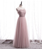 Pink tulle long prom dress simple evening dress HZ1023