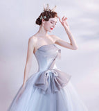Gray tulle long prom dress gray evening dress HZ1023