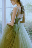 Green tulle long prom dress green evening dress HZ1023