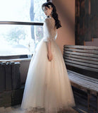 Champagne tulle lace long prom dress evening dress HZ1023
