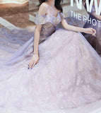 Shiny tulle sequins long prom dress evening dress HZ1023