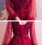 Cute tulle lace long prom dress A line evening gown HZ1023