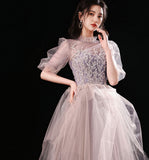 Cute tulle sequins long prom dress fashion girl dress HZ1023