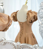 Cute satin long A line prom dress evening dress HZ1023