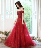 Red tulle sequins long prom dress evening dress HZ1023