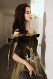 Green tulle long A line prom dress evening dress HZ1023