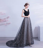 Black velvet sequins long prom dress formal dress HZ1023