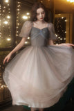 Gray tulle short A line prom dress homecoming dress HZ1023