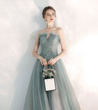 Stylish tulle lace long prom dress green evening dress HZ1023