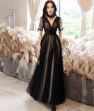 Black tulle long prom dress black evening dress HZ1023