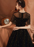 Black A line tulle long prom dress black evening dress HZ1023