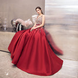 High quality v neck beads long prom dress red evening dress HZ1023